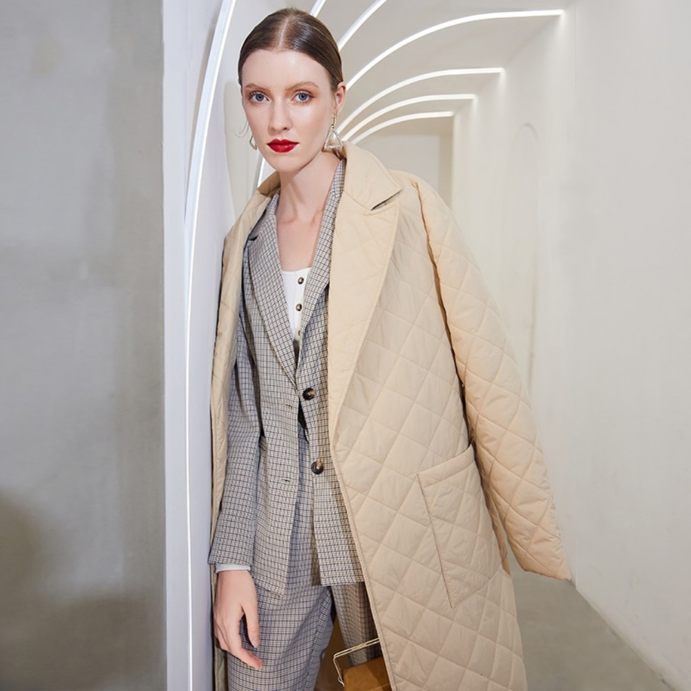 Beige Quilted Belted Coat with Pockets - Picture 11 of 17